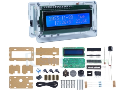 LCD1602 Display Electronic Clock Kit, 12H/24H Date Time Temperature Alarm Clock Soldering Practice Kits for STEM Teaching Students Learning